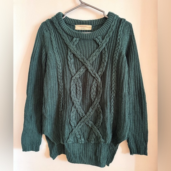 Pull Zara vert asymétrique maille tressé torsadé chandail cable knit sweater - Picture 2 of 2